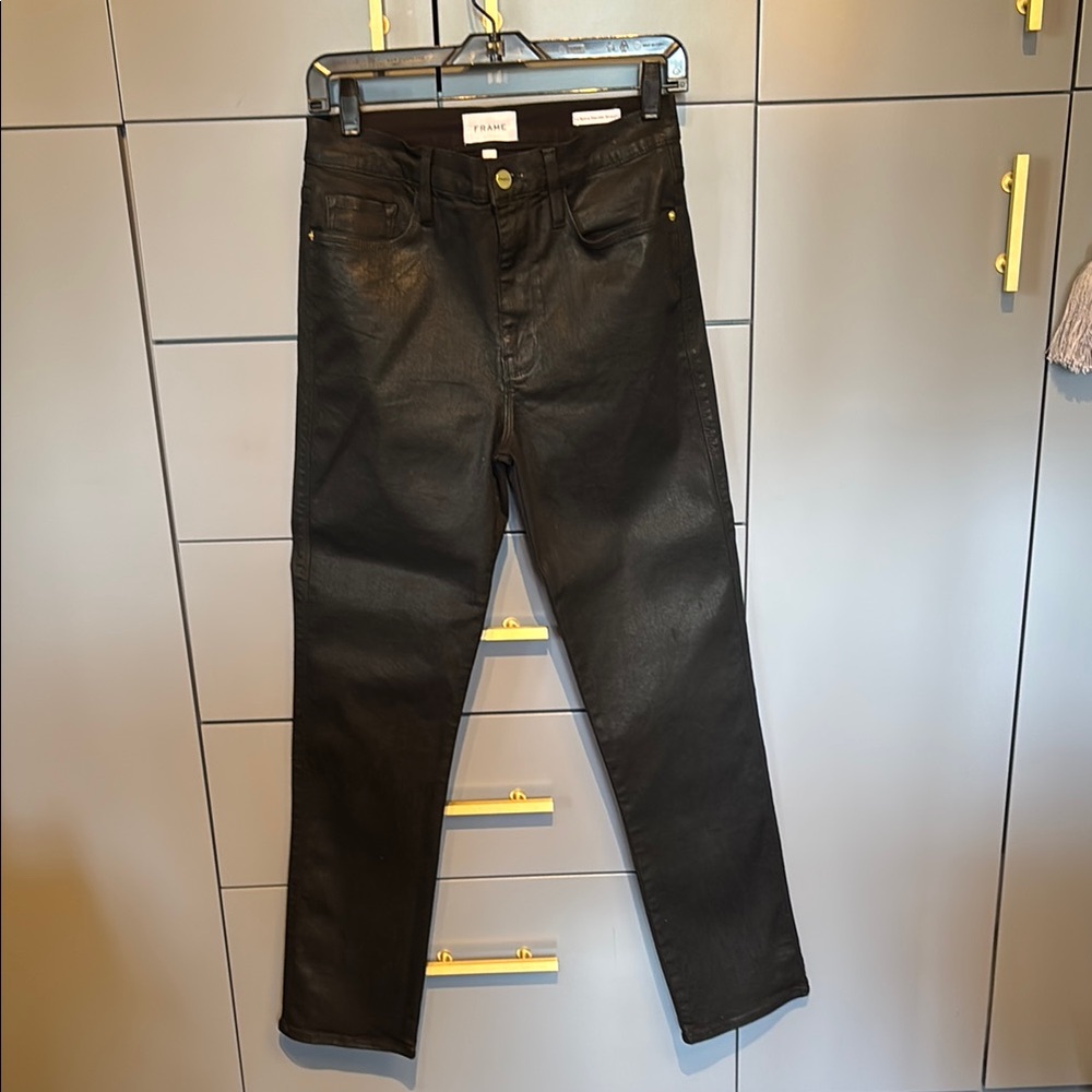 Frame Le Sylvie Slender Straight Coated Black Jeans size 29